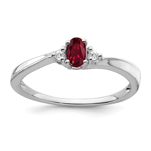 Ladies Rings for Writer Spark-14k White Gold Oval 5x3mm Created Ruby And Diamond Ring