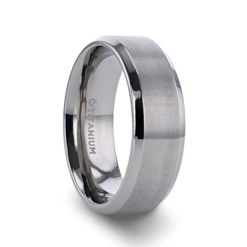 Ladies Rings with Anchor Shine-Thorsten SHIRE Titanium Brushed Center Flat Ring with Polished Beveled Edges - 6mm & 8mm