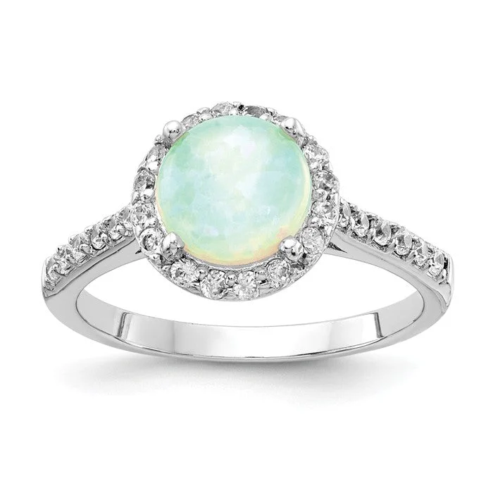 Ladies Rings for Bestie Spark-Cheryl M Sterling Silver Round Lab Created White Opal and CZ Halo Ring