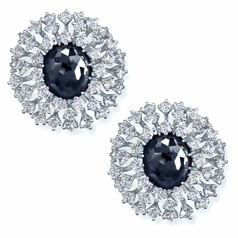 Ladies Earrings with Diamond Spark-Sterling Silver Astra Earrings with Hematite & Topaz