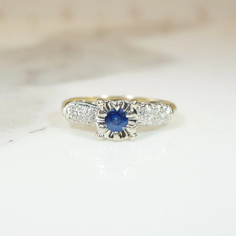 Ladies Engagement Rings Teardrop Glow-Sapphire and Diamond 1940's Engagement Ring