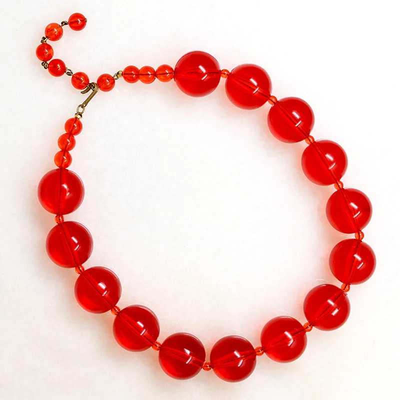 Ladies rolling wave necklaces -Pop Art Red Plastic Sphere Bead Necklace