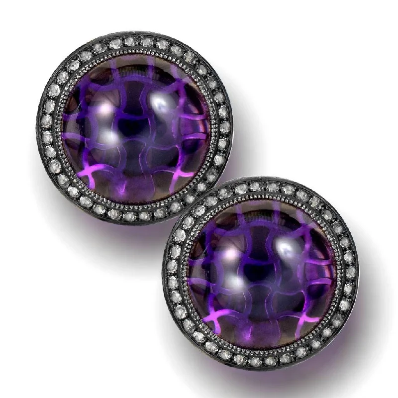 Ladies Earrings with Bright Sunstone-Silver Symbolica Clip-On Earrings with Japanese Amethyst