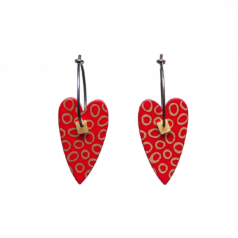 Ladies Earrings with Aqua Turquoise-Lene Lundberg K-Form Red Heart Earrings