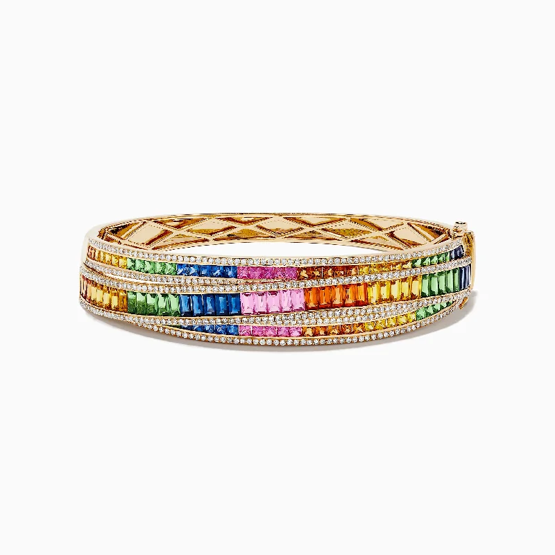 Slim silhouette bracelets -Watercolors 14K Gold Multi Sapphire and Diamond Bangle