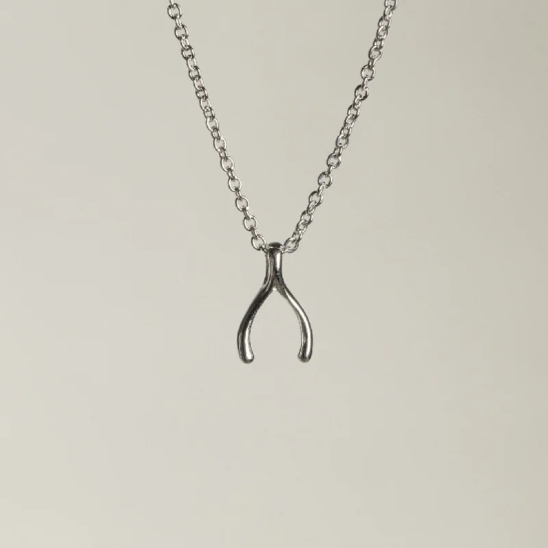 Ladies woven craft necklaces -Silver Wishbone Necklace