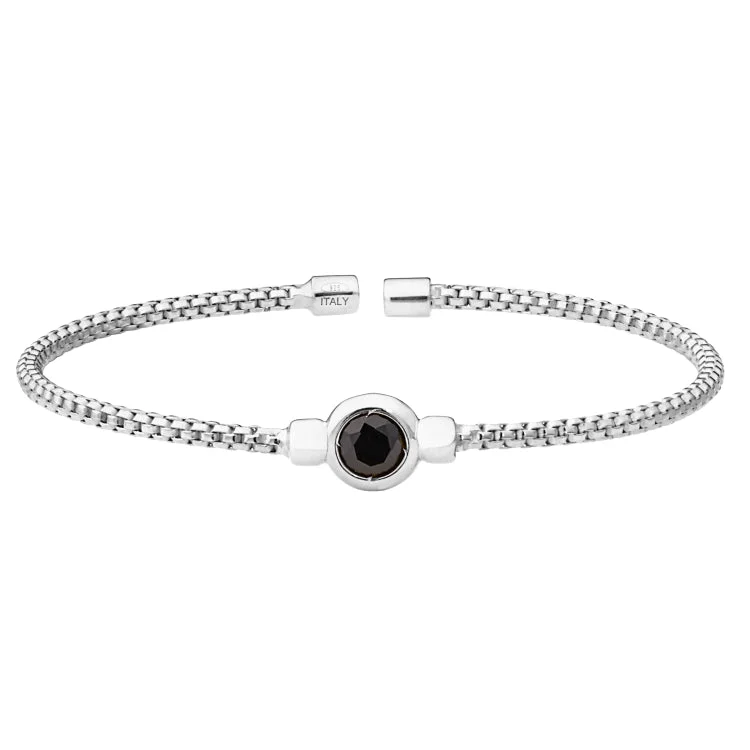 Heavenly grace bracelets -Rhodium Finish Sterling Silver Rounded Box Link Cuff Bracelet with Bezel Set Simulated Onyx