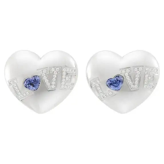 Ladies Earrings with Radiant Gems-Chopard Sapphire and Diamond Puff Heart Earrings in 18k