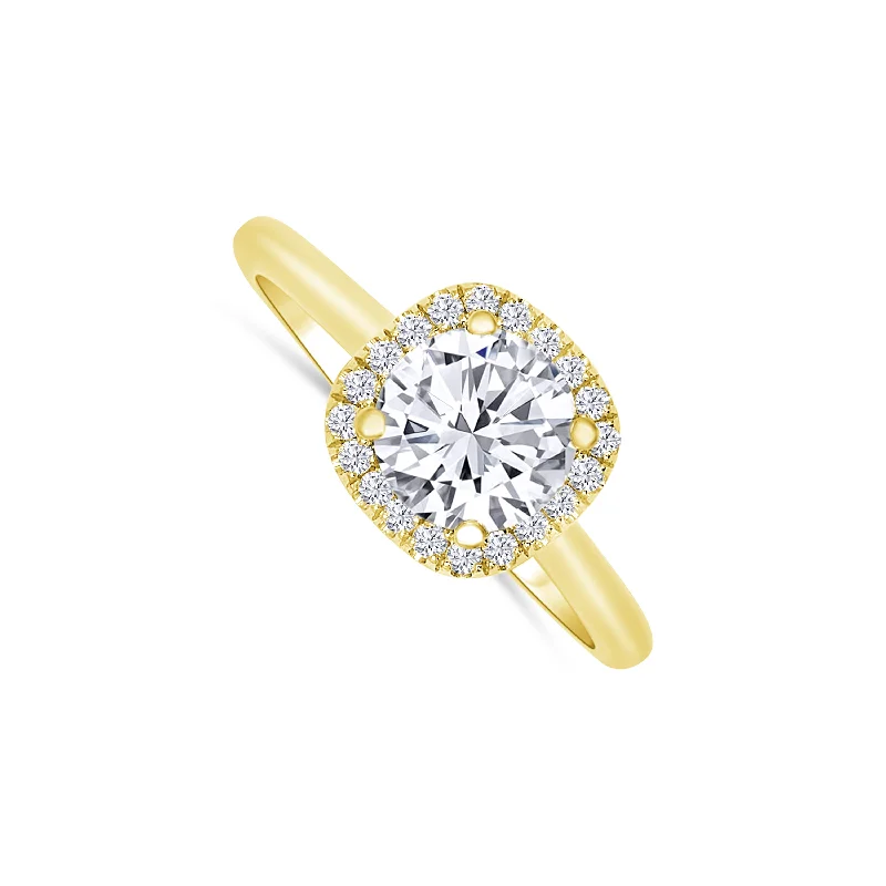 Ladies Engagement Rings Celestial Shine-14K Yellow Gold Round 1.21 Carat Diamond Halo Engagement Ring