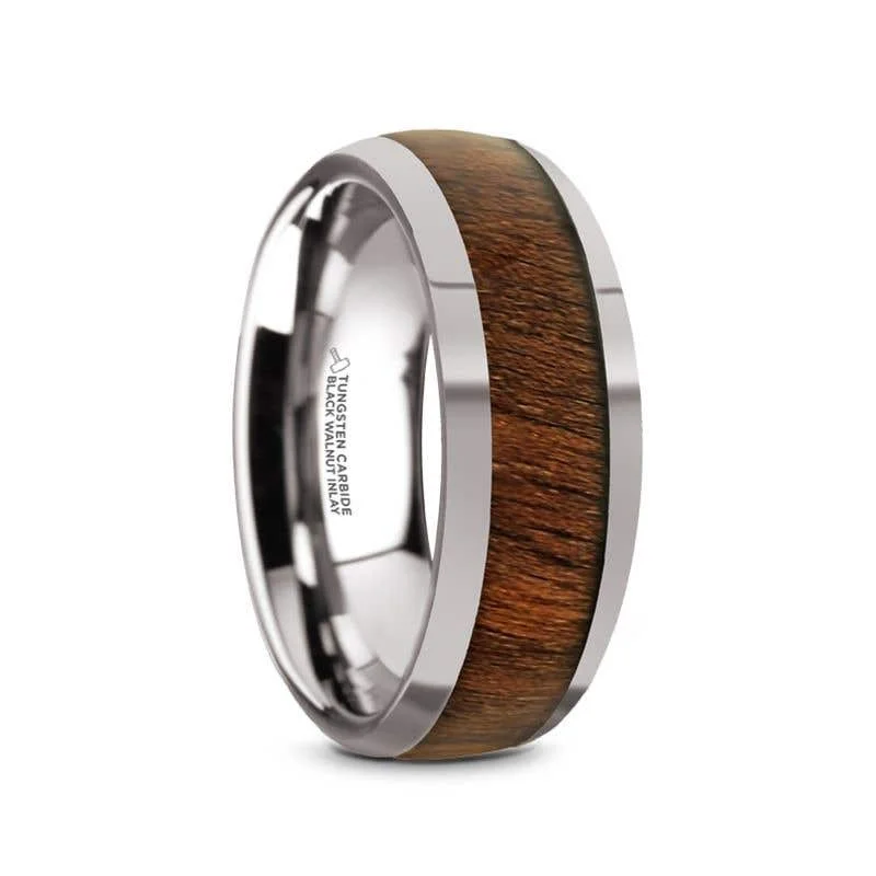 Ladies Engagement Rings with Peridot Spark-Thorsten JUGLAN Tungsten Carbide Polished Finish Men’s Domed Wedding Ring with Exotic Black Walnut Wood Inlay - 8mm