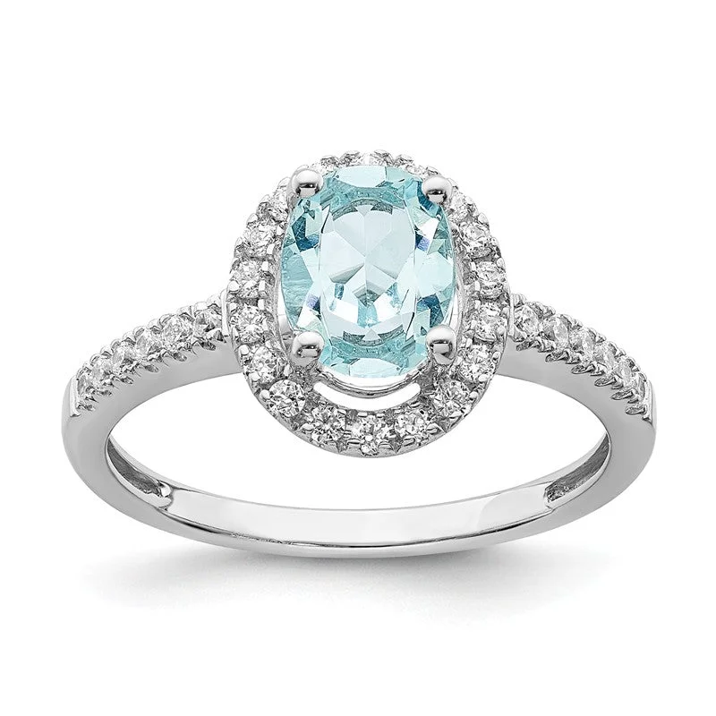 Ladies Engagement Rings with Taaffeite Glow-14k White Gold Aquamarine Oval Diamond Halo Engagement Ring