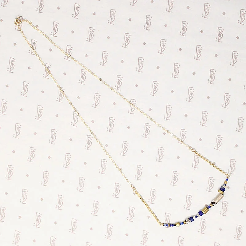 Ladies sister bond necklaces -Vivid Blue Lapis & Brass Bead Arc Necklace by Brin