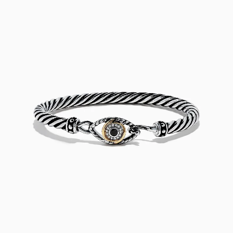 Chakra alignment bracelets -Sterling Silver Sapphire and Diamond Evil Eye Bangle, 0.20 TW