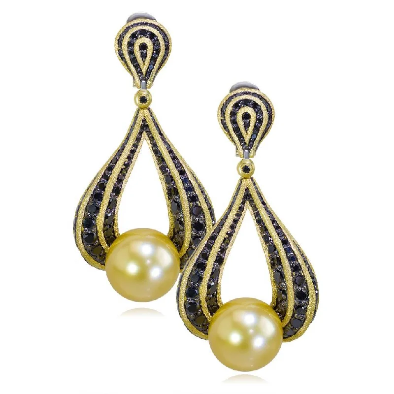 Ladies Earrings for Chef Glow-Gold Twist Earrings With Golden Pearls & Diamonds