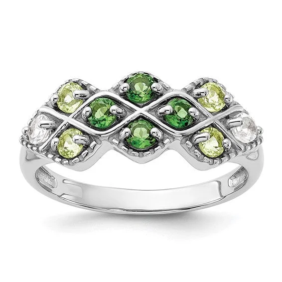 Ladies Rings Pearl Spark-Sterling Silver Chrome Diopside Peridot and White Topaz Ring