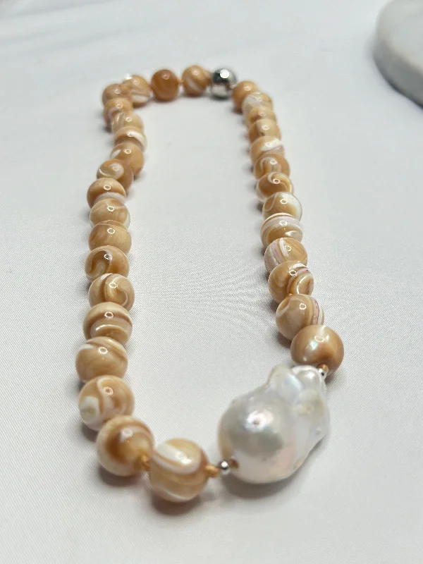 Ladies heartfelt sentiment necklaces -Necklace - Shell Stones & White Baroque Pearl