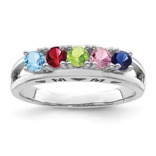 Ladies Rings for Elder Shine-Sterling Silver 'Mom' Mother's Family Birthstone Ring