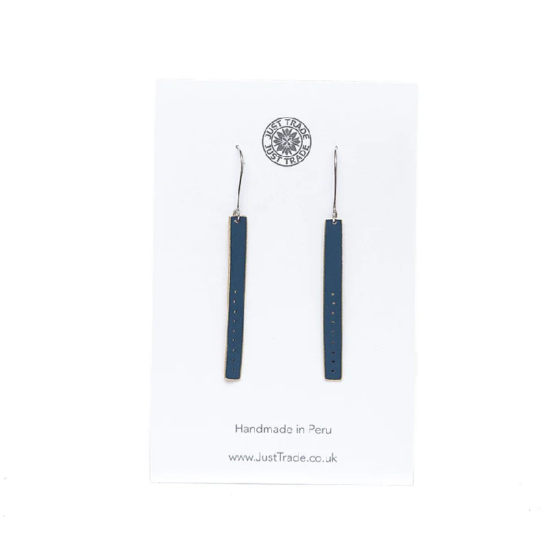 Ladies Earrings for Holiday Spark-Just Trade Navy Blue Elegant Bar Drop Earrings