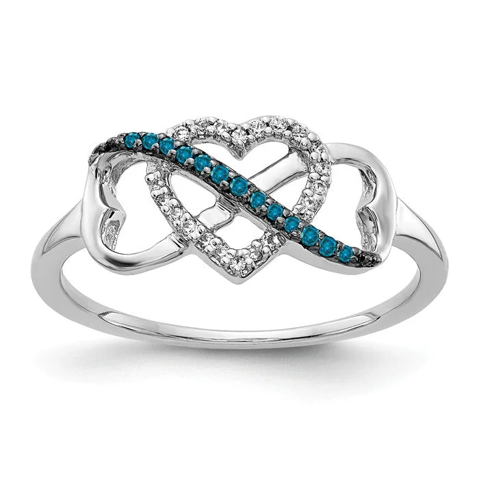 Ladies Rings Pure Glow-14k White Gold Blue And White Diamond Heart Infinity Ring