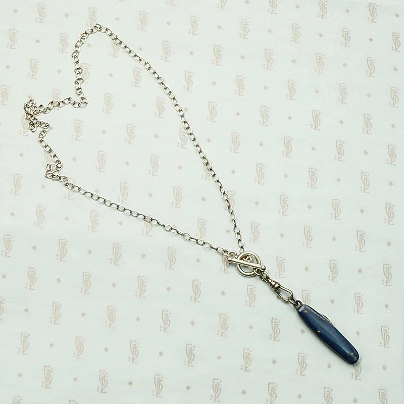 Ladies mystic lunar necklaces -Tiny Blue Celluloid Knife Necklace by Ancient Influences