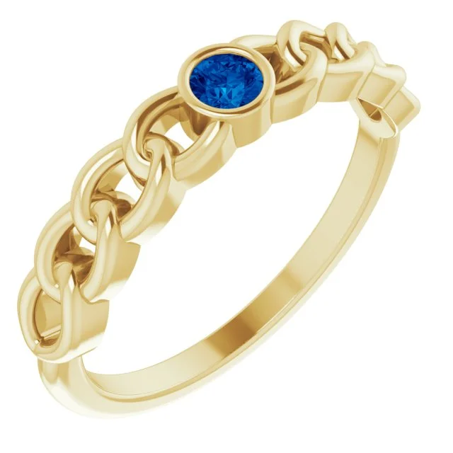 Ladies Rings with Ruby Zoisite-14K Yellow Gold Natural Blue Sapphire Curb Chain Ring