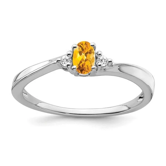 Ladies Rings with Oval Spark-14k White Gold Oval 5x3mm Citrine And Diamond Ring