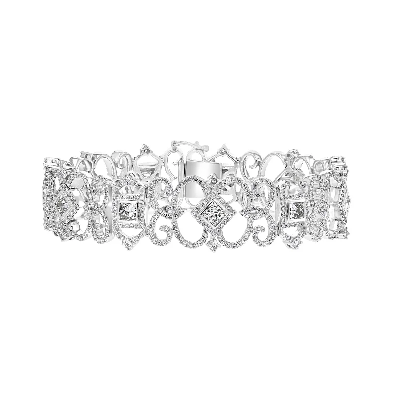 Airy feather bracelets -18KT White Gold 8.39 CTW Diamond Scroll Bracelet