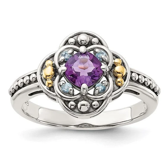 Ladies Rings with Heart Spark-Shey Couture Sterling Silver 14k Accent Amethyst and Swiss Blue Topaz Ring