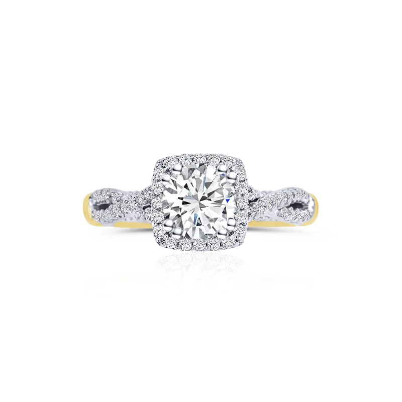 Ladies Engagement Rings Minimal Glow-14K White Gold Round 1.10 Carat Diamond Halo Engagement Ring with 0.30ctw Diamond Accents