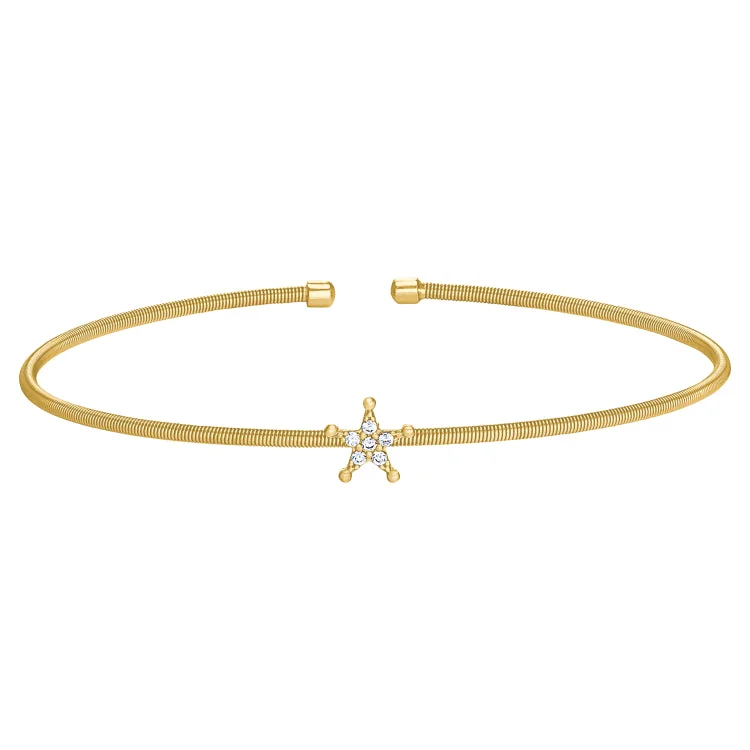 Celebratory glow bracelets -Gold Finish Sterling Silver Cable Cuff Star Bracelet with Simulated Diamonds