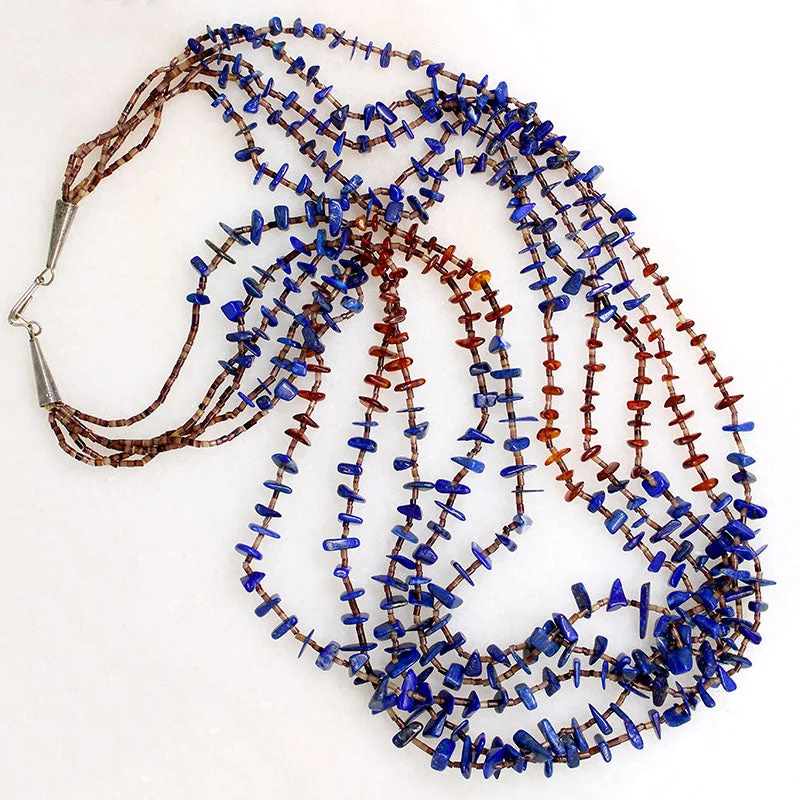 Ladies affordable chic necklaces -Gorgeous Lapis & Amber Tab Necklace with Heishi Beads