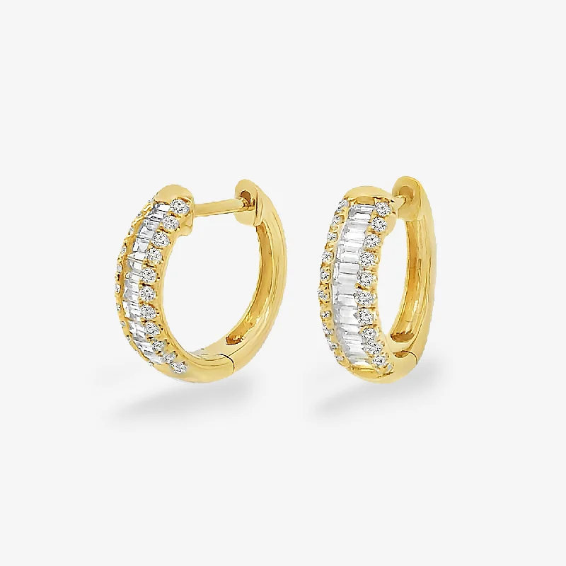 Ladies Earrings for Party Glow-0.70CT Baguette & Round Diamond Huggie Earrings