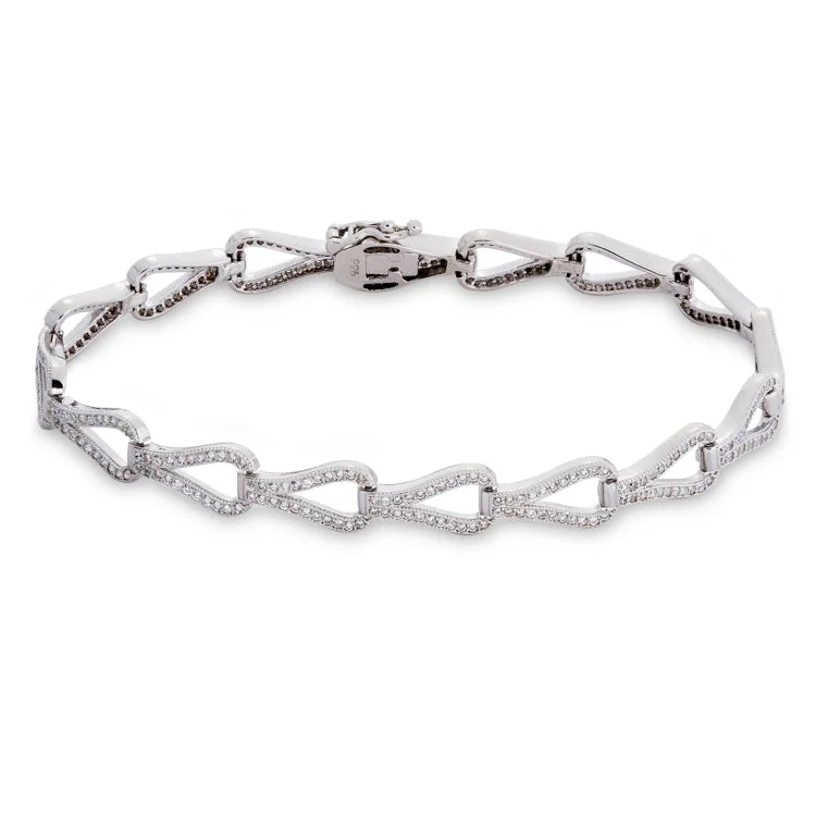 Abstract flow bracelets -Platinum Finish Sterling Silver Micropave Teardrop Bracelet with 352 Simulated Diamonds 7.25"