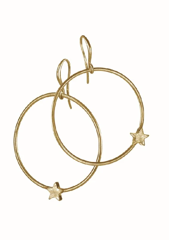 Ladies Earrings in Rose Spark-Hot Tomato Ring Drop with Lone Star Captured Earrings in Worn Gold