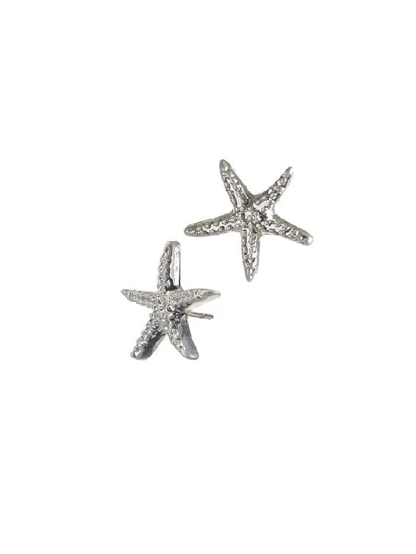 Ladies Earrings with Pink Eudialyte-Hot Tomato Starfish Stud Earrings in Worn Silver