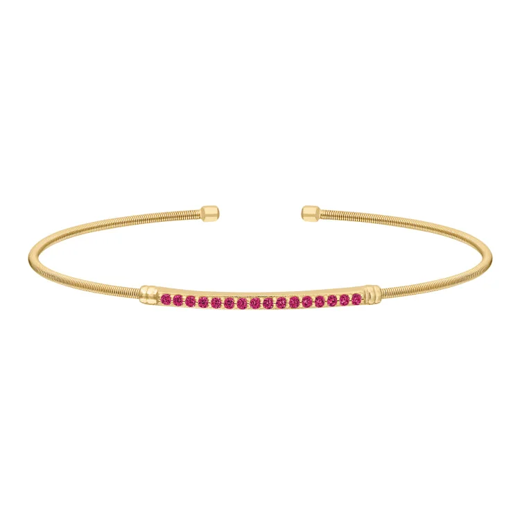 Lively spirit bracelets -Gold Finish Sterling Silver Cable Cuff Bracelet with Simulated Ruby Birth Gems - July