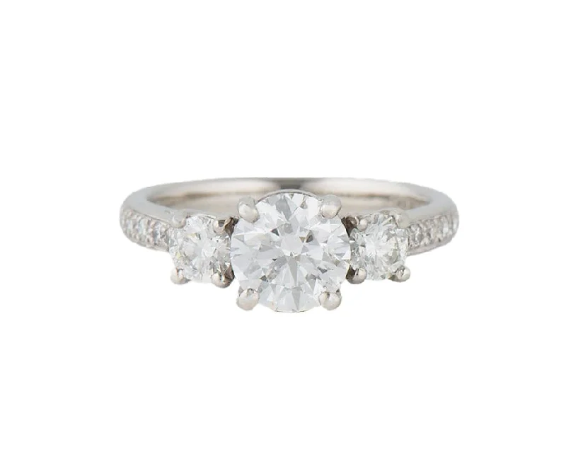 Ladies Engagement Rings Mixed Shine-H. Levi 1.54ctw Round Diamond Three Stone Straight Engagement Ring in Platinum