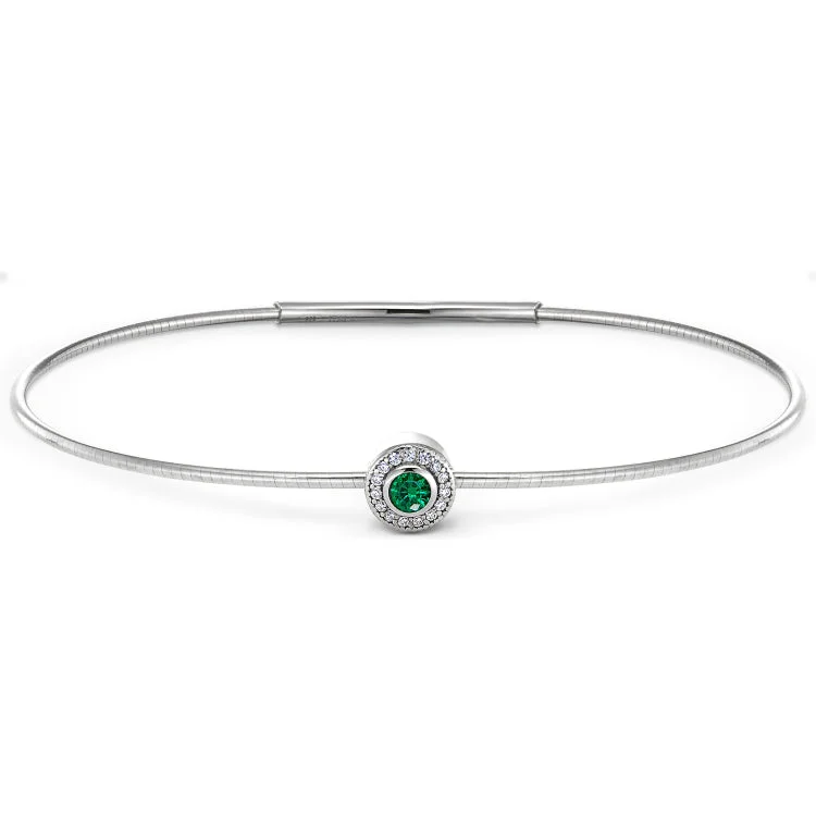 Robust chunky bracelets -Platinum Finish Sterling Silver Round Simulated Emerald Birth Gem Bracelet with Simulated Diamonds