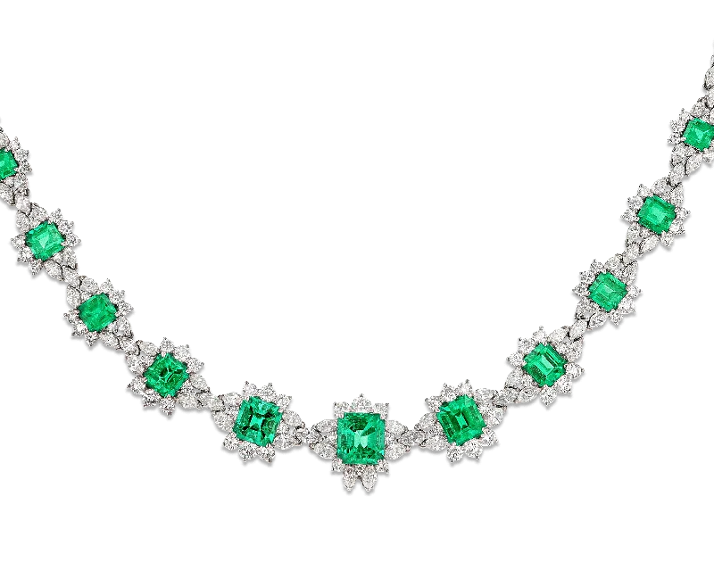 Ladies ornate layered necklaces -Krementz & Co. Colombian Emerald and Diamond Necklace