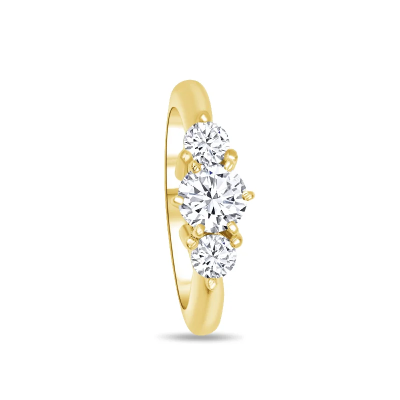 Ladies Engagement Rings Seven Glow-14K Yellow Gold Three Round Diamond Engagement Ring 1.00 Carat Center Diamond 0.60 Carat Round Diamond on Each Side