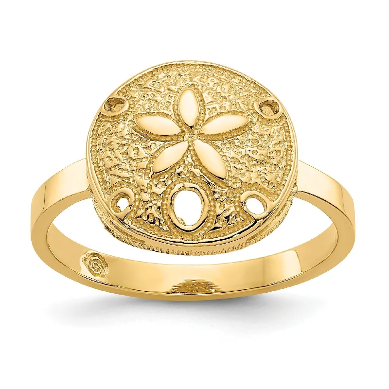 Ladies Rings with Sun Glow-14k Yellow Gold Solid Sand Dollar Ring