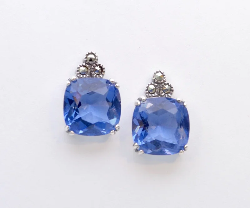 Ladies Earrings Infinite Glow-Synthetic Sapphire Post Earrings in Sterling Silver