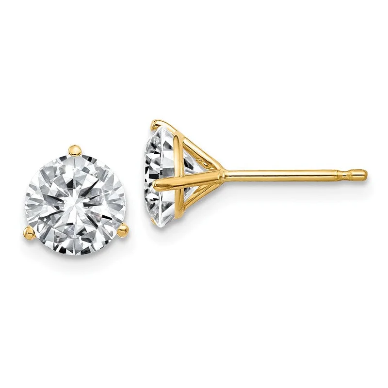 Ladies Earrings with Arrow Glow-14k Yellow Gold 1.50ct 6mm Round Moissanite 3-Prong Post Earrings