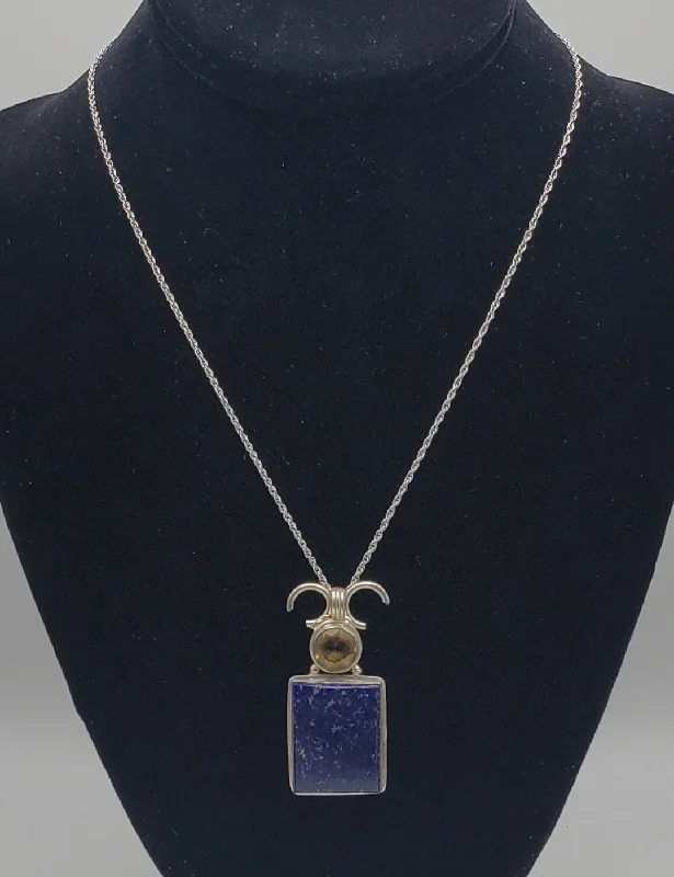 Ladies mermaid song necklaces -Lapis Lazuli Sterling Silver Pendant on Sterling Silver Chain Necklace - 18"