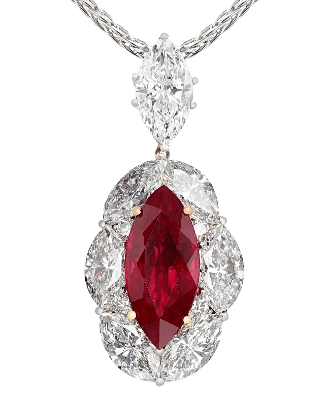 Ladies sacred cross necklaces -Marquise Burma Ruby Necklace, 5.04 Carats