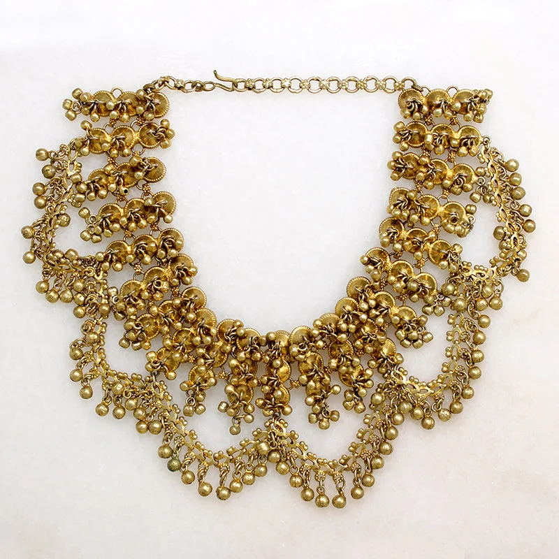 Ladies exotic eastern necklaces -Indian Silver Gilt Festoon Necklace with Bells