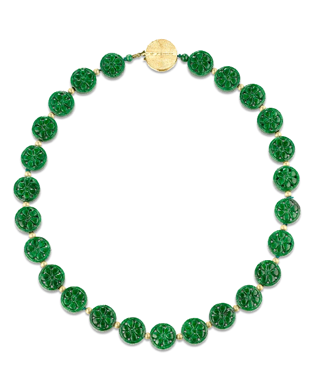 Ladies hopeful light necklaces -Natural Jade Button Necklace