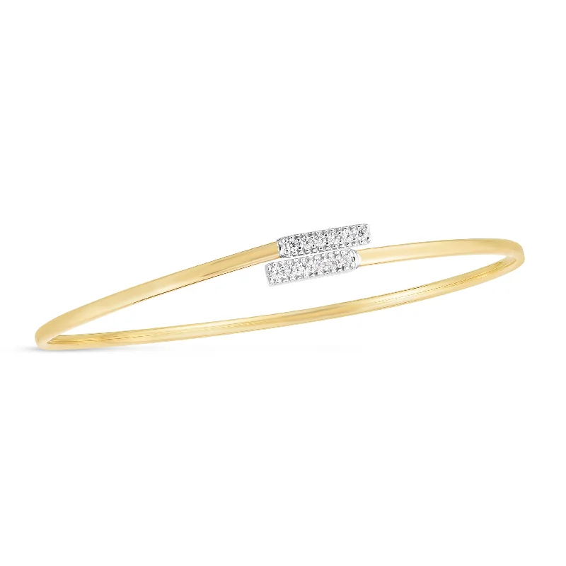 Thick statement bracelets -14K Diamond Bypass Bar Bangle