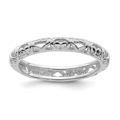 Ladies Rings with Grey Lawsonite-Sterling Silver Stackable Expressions Carved Hearts Eternity Ring