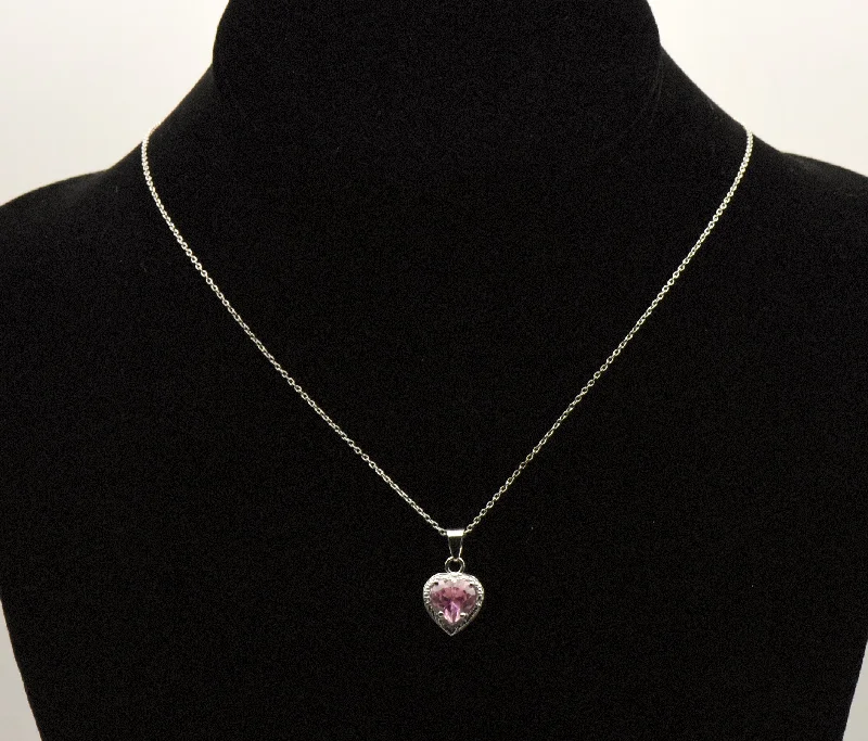 Ladies unicorn magic necklaces -Amanda Rose Collection - Sterling Silver Pink Heart Glass Pendant Chain Necklace - 18"